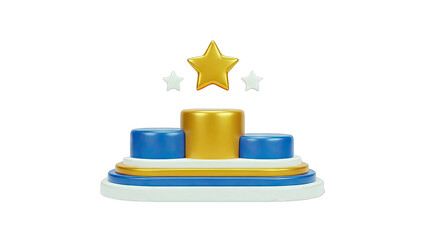 3D Podium with Gold Star Award on White Background