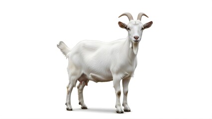 A white goat standing on a transparent background with a curious expression on its face