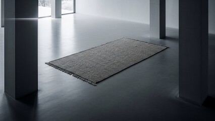Empty Room with Gray Rug and Pillars.