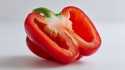 close-up of a freshly sliced red bell pepper showing its vibrant color and seeds, highlighting its texture and natural freshness