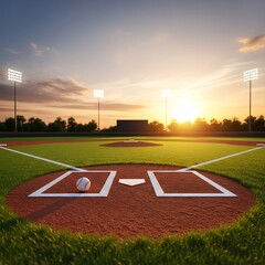 Baseball Field at Sunset - A Classic American Pastime Scene.