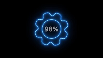 Glowing Blue Gear with 98 Percent Progress Indicator on Black Background for Technology and Progress Concepts