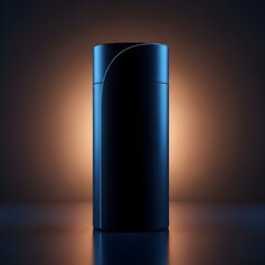 Silhouette of tall dark cosmetic bottle standing against vertical orange light strip background