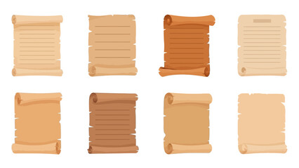 Vintage scroll set: blank and lined ancient paper templates in various shades