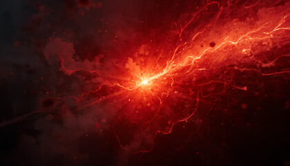 Vibrant red explosion with dynamic lightning effects in dark space
