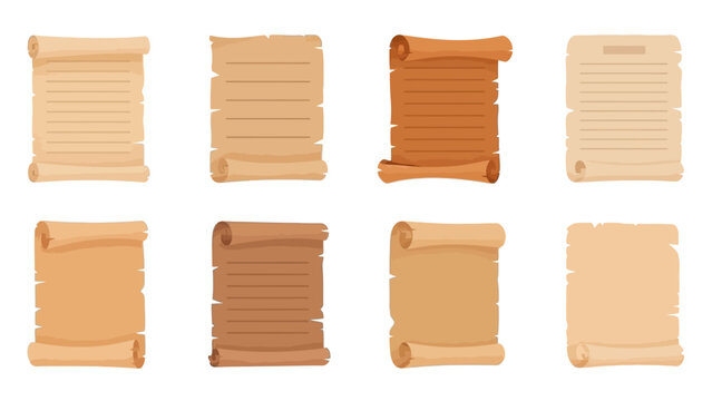 Vintage scroll set: blank and lined ancient paper templates in various shades