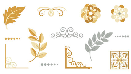 Elegant floral and leaf motif decor set for vintage and modern design