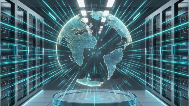 A digital globe displaying a network of interconnected data points.