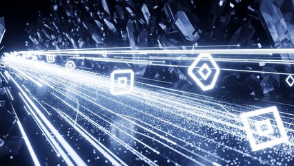 Futuristic Data Stream with QR Codes.