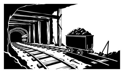 Underground coal mine with a cart on railroad tracks © AnjaliDesai
