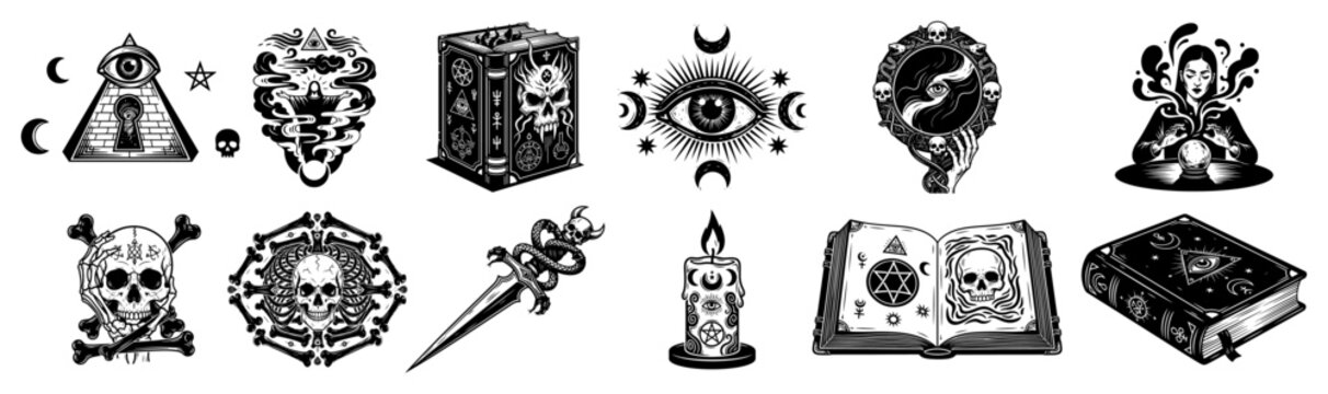 Set of vintage occult mystic and esoteric symbols
