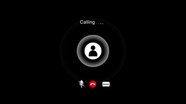 Video call interface with calling text and person icon on black communication online. 4k video animation