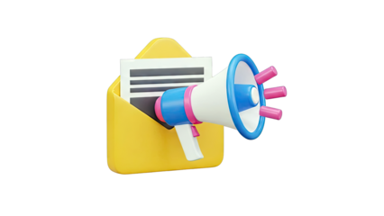 3D Illustration of Megaphone Emerging from Envelope