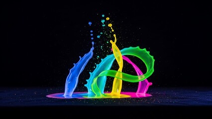 Vibrant Neon Paint Splashes in Dynamic Motion on a Dark Background.