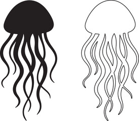 Jellyfish symbol icon silhouette design vector art illustration