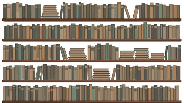 Flat style bookshelf with assorted books on wooden shelves for home library decor