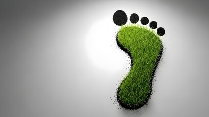 Reducing carbon footprint through eco-friendly practices represented by a green footprint symbol on a gray background