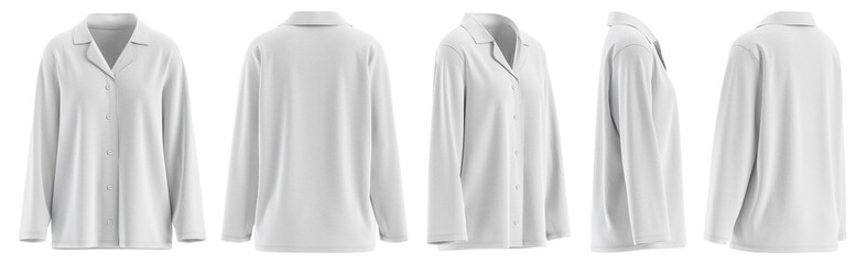 Shirt Notched Collar Button-Front Pajama-Style Sleepwear for Women, White