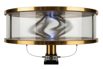 Sci-fi particle containment chamber with blue lightning energy on a transparent background