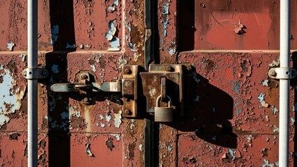 An old rusty door with a secure lock, hinting at secrets and time's passage