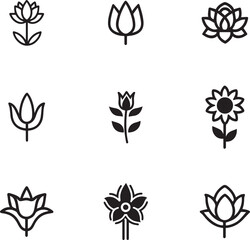 Botanical Floral Collection | Line Outline Garden Flower Icons