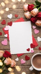 valentines day background with hearts and blank card for a very sweet and romantic message