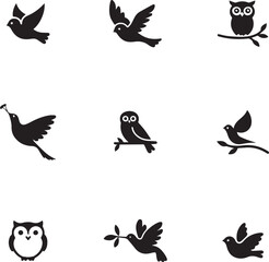 Creepy Halloween Raven & Bird Icons | Dark Horror Silhouette