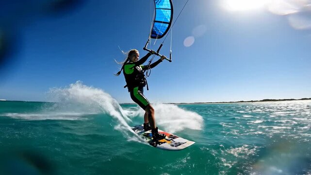 Man surfing on ocean waves parasailing.