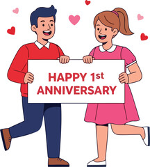 A happy couple celebrating their 1st anniversary flat design vector editable EPS