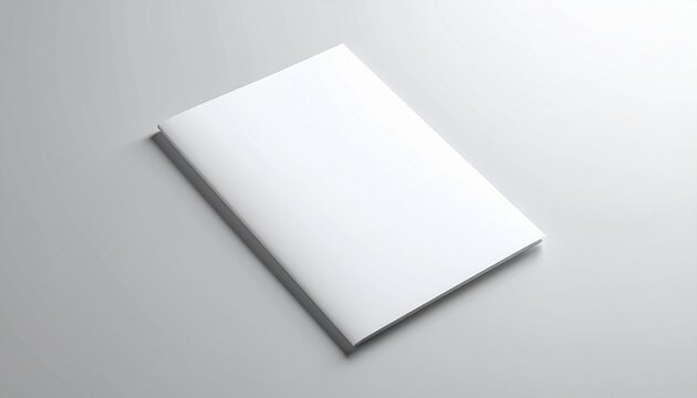Clean white blank brochure or magazine cover mockup on a neutral background, ideal for showcasing design concepts, corporate branding, and promotional materials in a professional setting