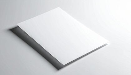 Clean blank white paper sheet angled on a light gray background, casting a soft shadow, perfect for design mockups, presentations, or business stationery templates
