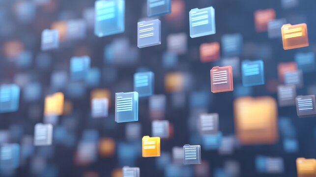 Abstract Digital Visualization of Floating Document Files in a Network Environment with Modern Design Elements - Powered by Adobe