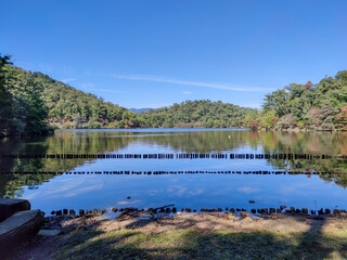 京都市の北部の左京区にある宝ヶ池公園の宝ヶ池の美しい景色のイメージ