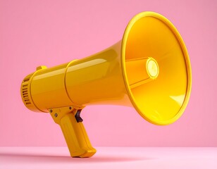 Vivid yellow megaphone on pink backdrop, angled for emphasis