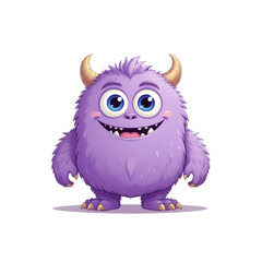 Fototapeta premium This cute cartoon monster depicts a cheerful and intelligent character with purple fur and big eyes, designed as a humorous animal for nature-themed art or Halloween.