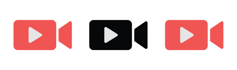 Three video play icons are displayed side by side against a white background.