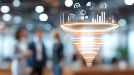 Holographic Sales Funnel Analysis with Team Collaboration in Modern Office Environment