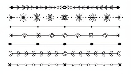 Obraz premium Decorative line art with floral and geometric patterns