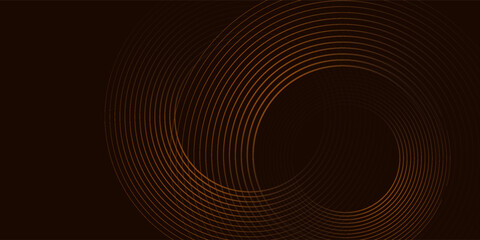 Abstract 3D brown gold lines layer on dark background with blank space circles background. Modern space text
