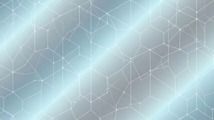 Abstract geometric network pattern on a light blue and grey gradient background representing connectivity and digital data flow