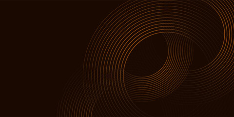 Abstract 3D brown gold lines layer on dark background with blank space circles background. Modern space text. Vector illustration