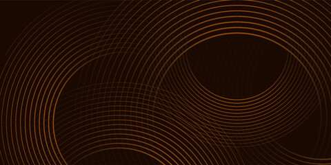 Abstract 3D brown gold lines layer on dark background with blank space circles background. Modern space text. Vector illustration. eps10
