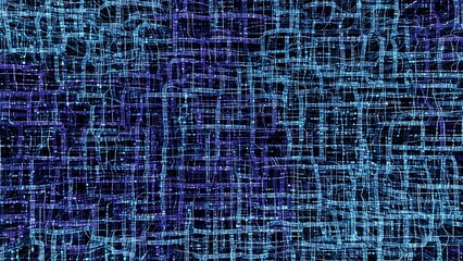 Abstract Digital Network Grid with Blue and Purple Illuminated Connections Representing Technology and Data Flow