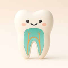 Friendly smiling tooth character showing internal anatomy cross section