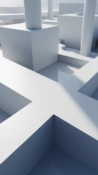 Abstract White Geometric Cityscape with Minimalist Architecture and Shadows