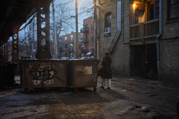 Chicago train track in sleet