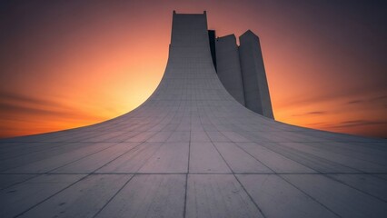 Modern Monumental Sculpture at Sunset.