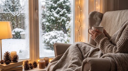 A smiling young woman in a lifestyle setting sits on a comfortable couch at home by a window, relaxing while reading a book and using her laptop technology in a bright indoor room