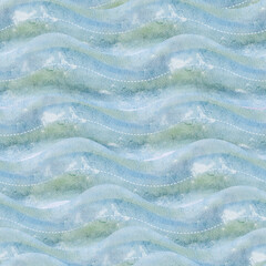 Abstract watercolor wave hand-painted seamless background. Organic flowing background for branding, packaging, posters, social media, stationery, wellness, modern design projects. Blue, green tones