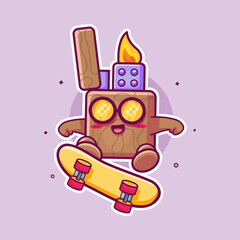 happy lighter character mascot playing skateboard isolated cartoon